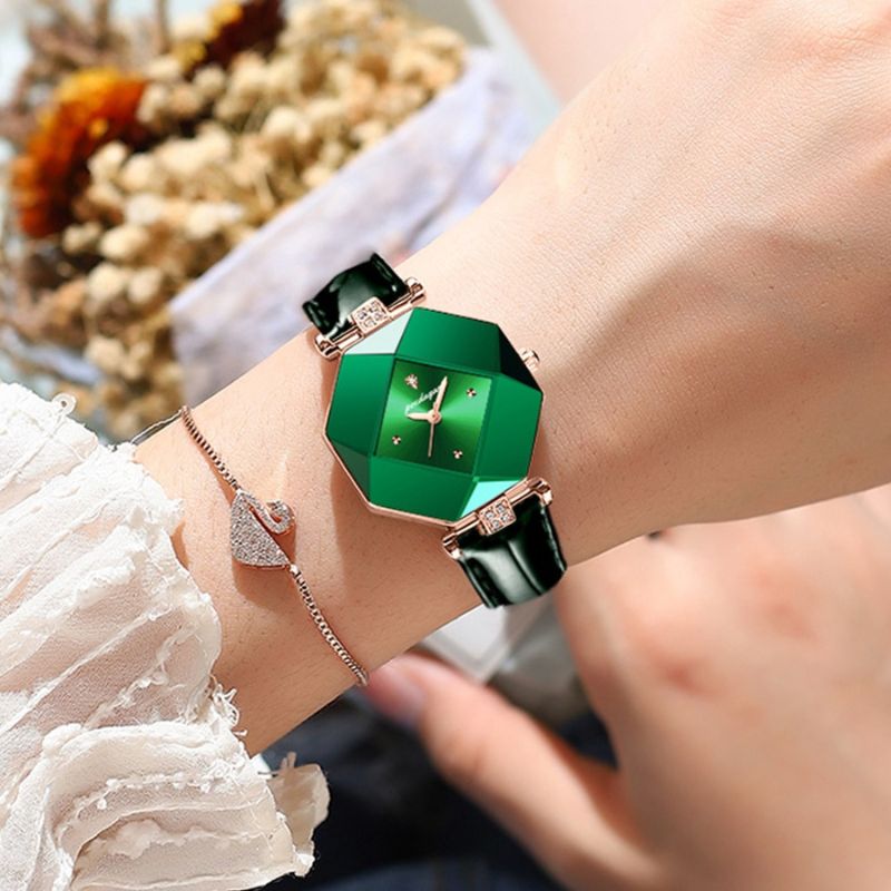 Luxe Groene Diamanten Quartz Horloge