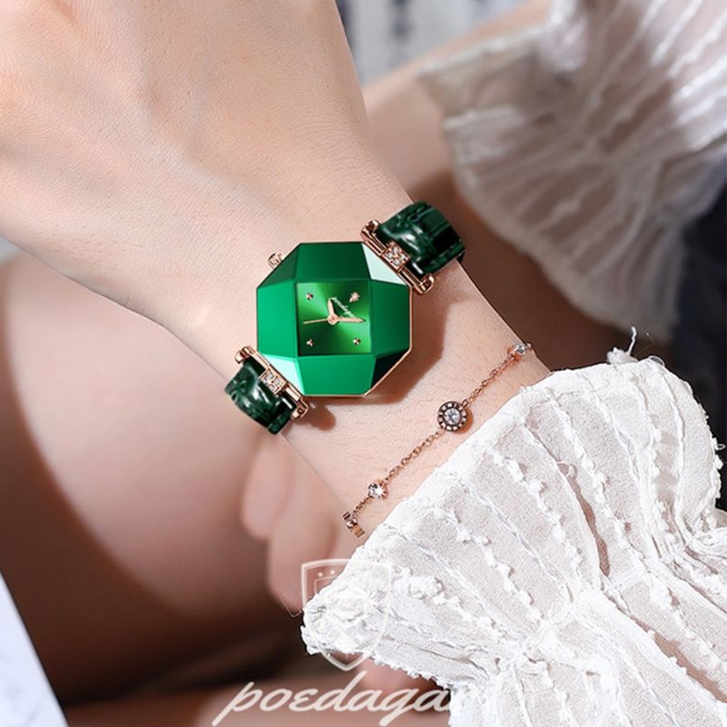 Luxe Groene Diamanten Quartz Horloge