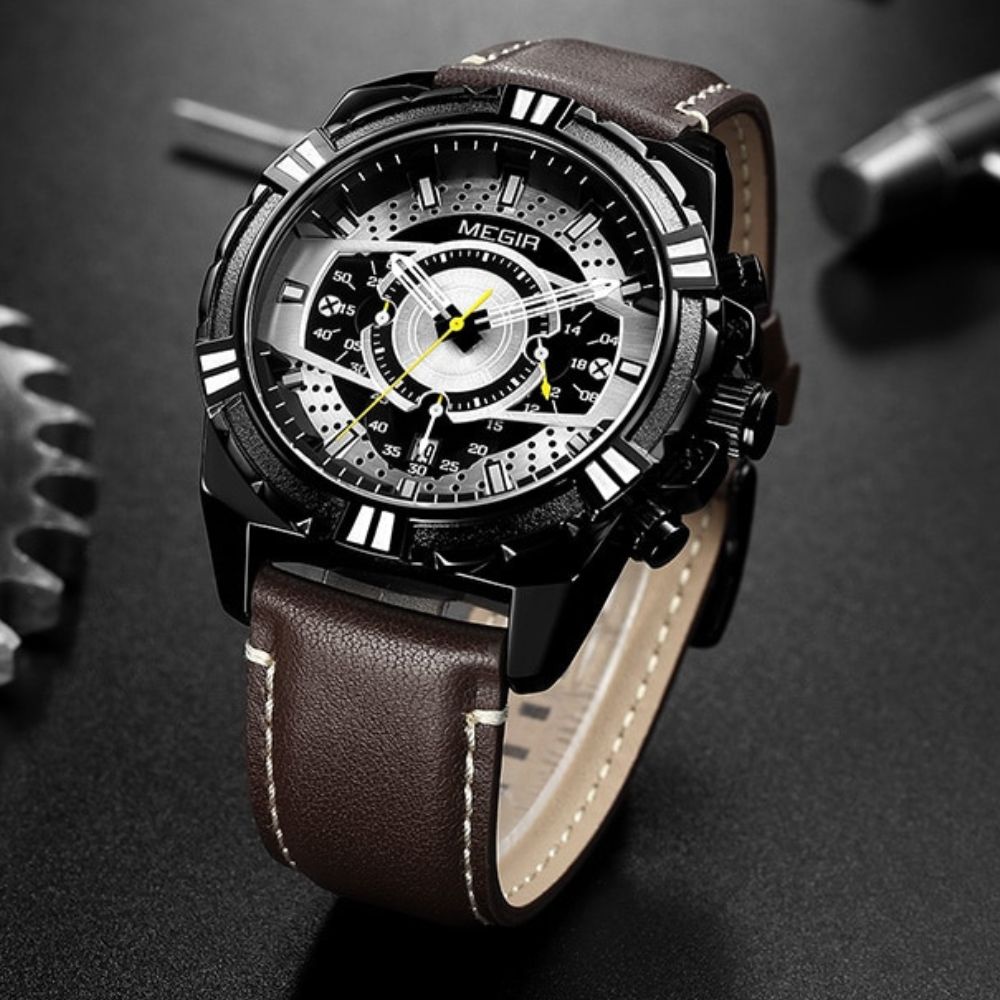 Luxe Quartz Chronograaf Military Sport Lederen Horloge