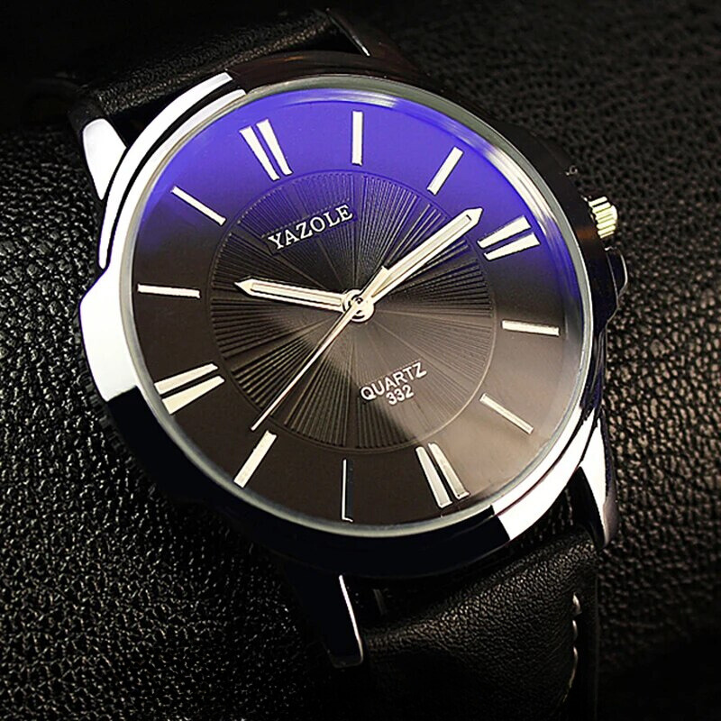 Luxe Blauwe Glas Lederen Horloge