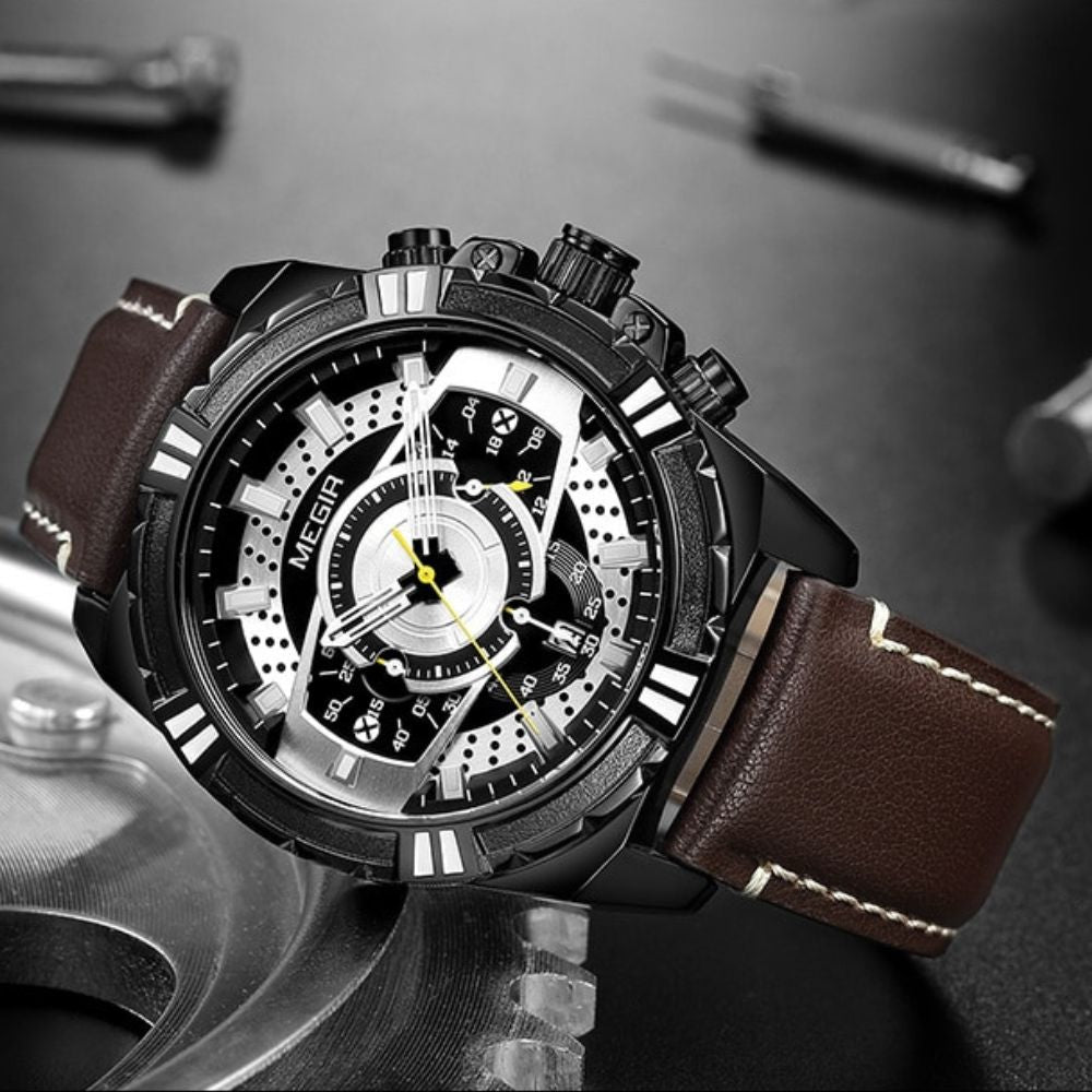 Luxe Quartz Chronograaf Military Sport Lederen Horloge