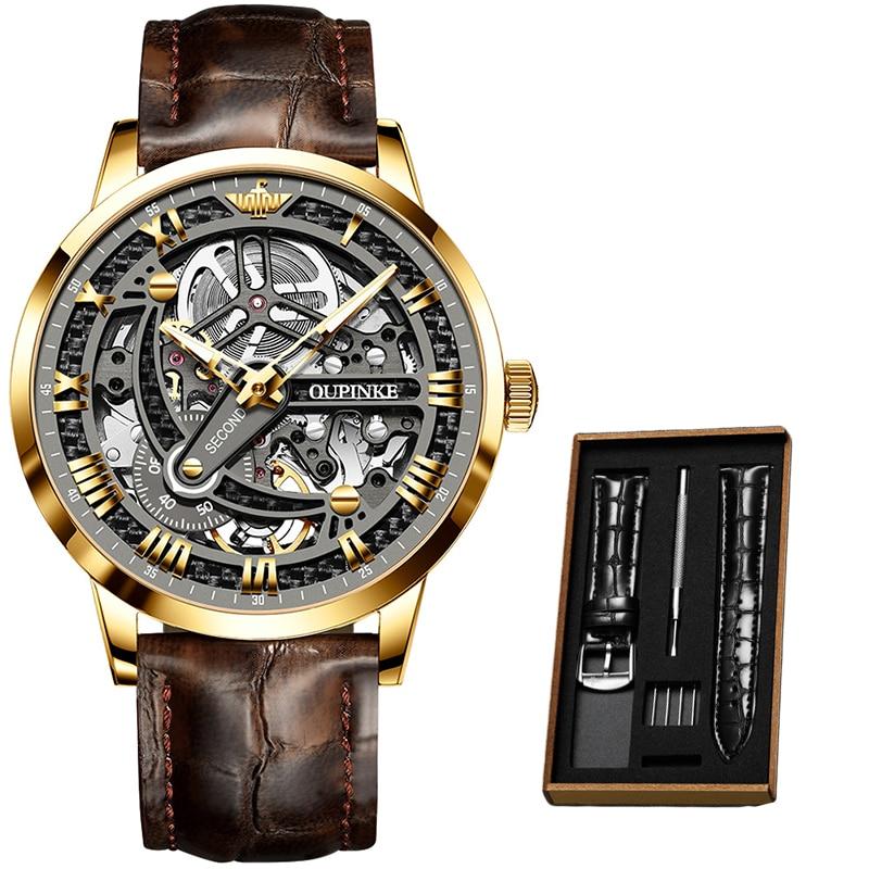 Leren Band Automatisch Mechanisch Horloge