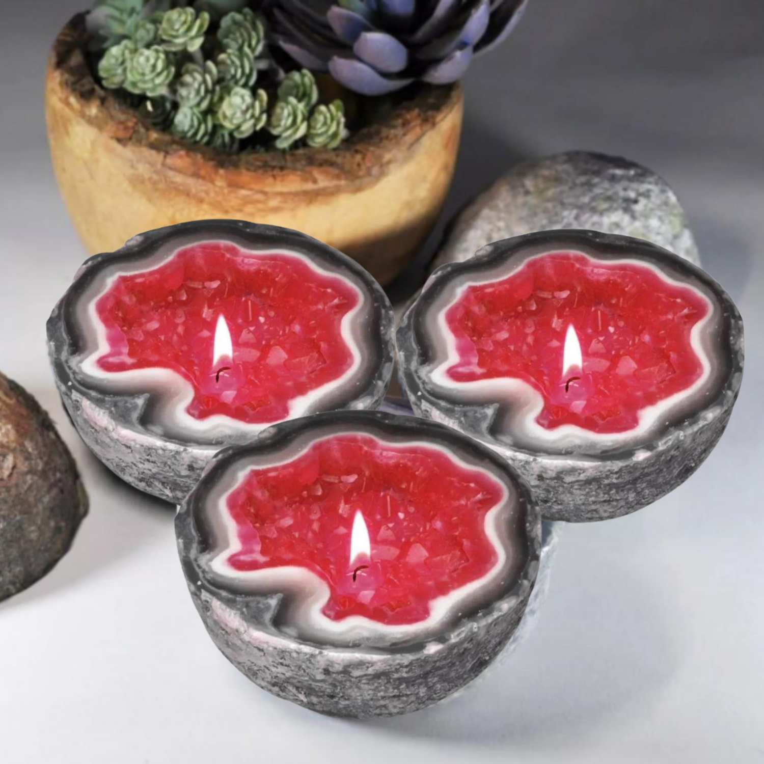 Geode Candle® | 3 Stuks Stijlvolle Waterdichte Edelsteenkaars