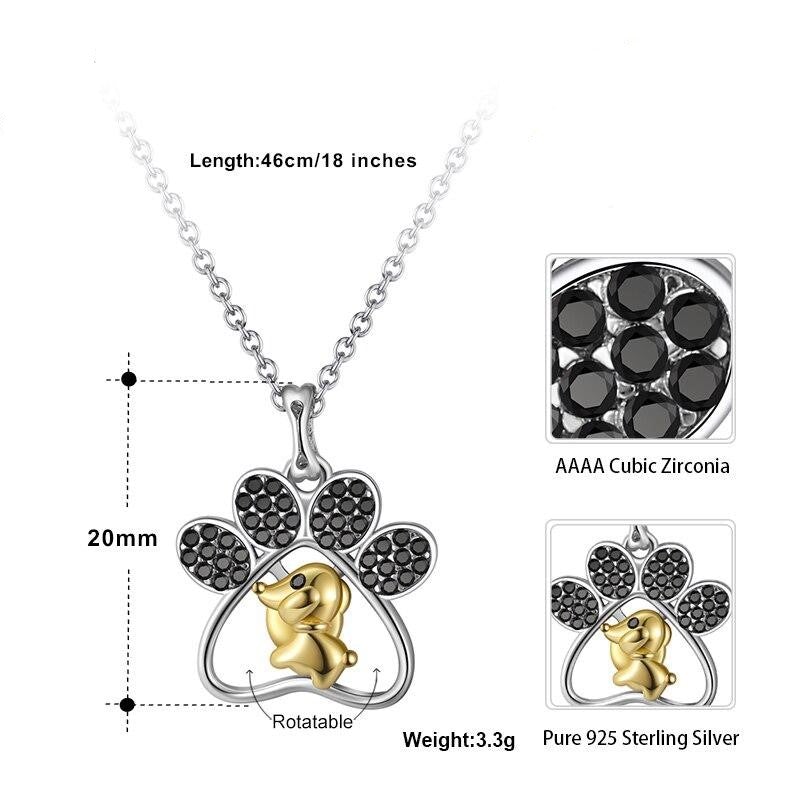 Sterling Silver Cute Dog Paw Pendant Necklace - Dog Savant